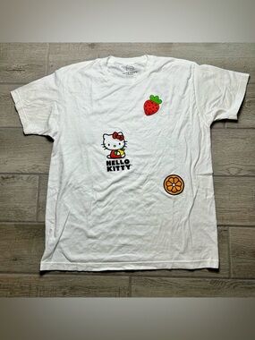 Hello Kitty White Tee with Red Strawberry & Orange Fruit Icons